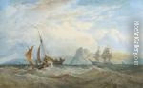 A Merchantman And Local Craft Off The South Wales' Coast Oil Painting - Edward R.W.S Duncan