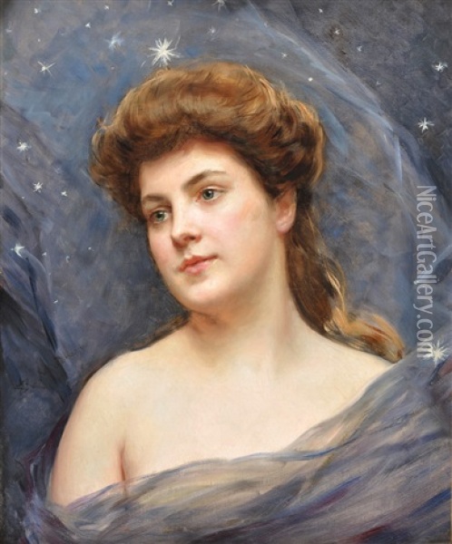 Retrato De Mujer Con Tules Azules Oil Painting - Jose de Madrazo y Agudo