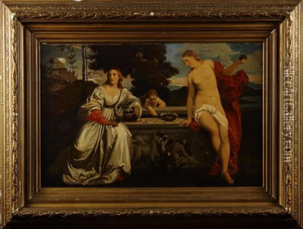 Den Sakrala Och Den Profana Karleken Oil Painting - Tiziano Vecellio (Titian)