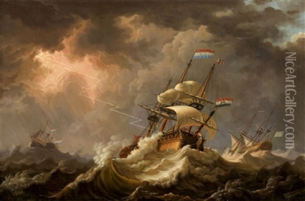 Schiffe Auf Sturmischer See Oil Painting - Johannes Hermanus Barend Koekkoek