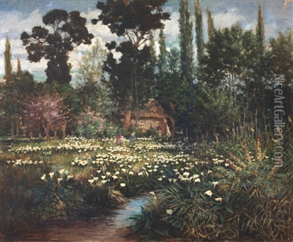 Gathering Arum Lilies Oil Painting - Pieter Hugo Naude