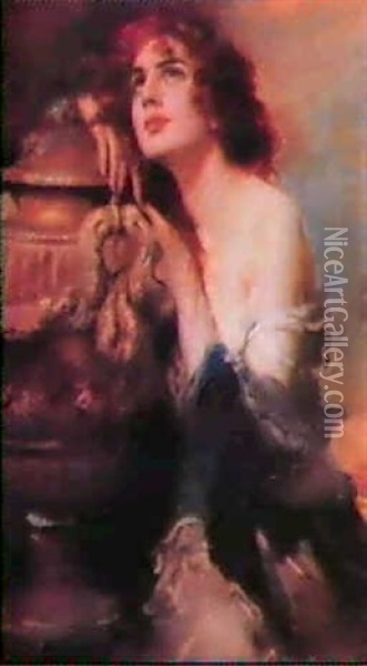 A Titian Beauty. Oil Painting - Leopold Schmutzler