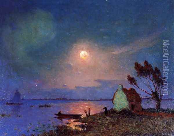 Pont-Aven in the Moonlight Oil Painting - Ferdinand Loyen Du Puigaudeau