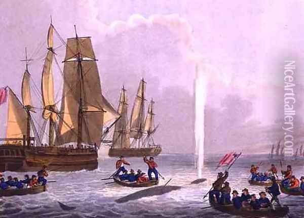 Boats Approaching a Whale, 1813 Oil Painting - John Heaviside Clark