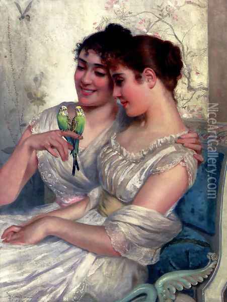 The Lovebirds Oil Painting - Adolfo Belimbau