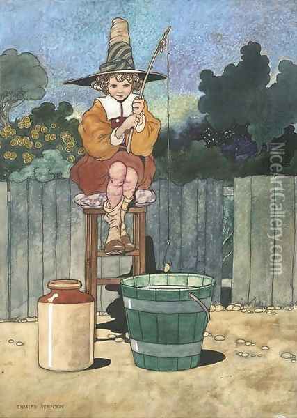 Simple Simon 'All the water he had got was in his mother's pail.' Oil Painting - Charles Robinson