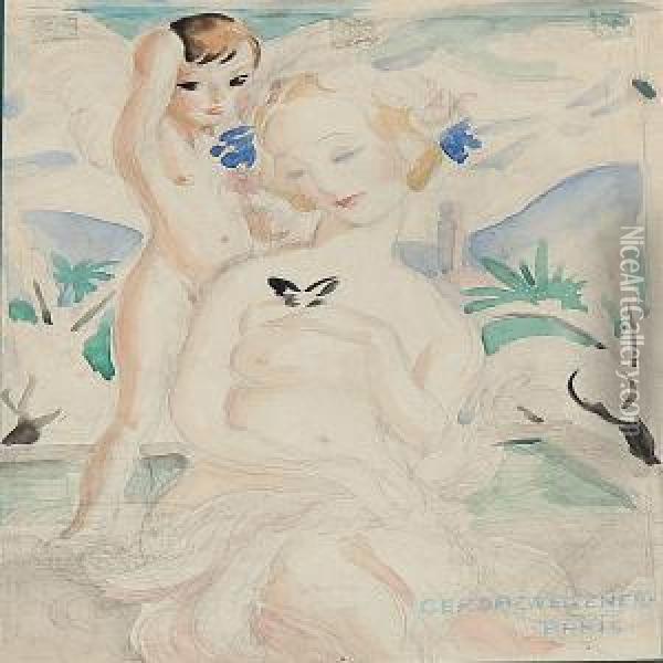 Woman And Amor Oil Painting - Gerda Wegener