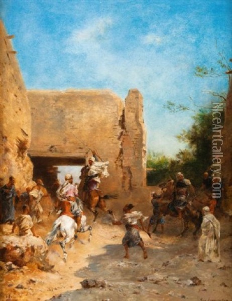 Le Depart Des Chasseurs Pour Laghouat Oil Painting - Eugene Fromentin