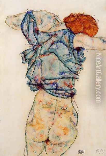 Woman Undressing Oil Painting - Egon Schiele