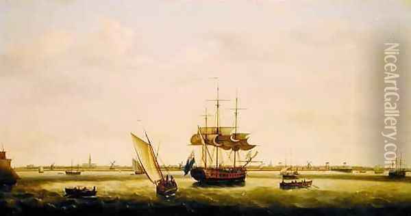 The Frigate Surprise at Anchor off Great Yarmouth Norfolk Oil Painting - Francis Holman