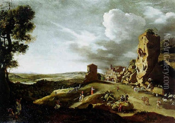 An Extensive Landscape With A View Of Bomarzo Oil Painting - Bartholomeus Breenbergh