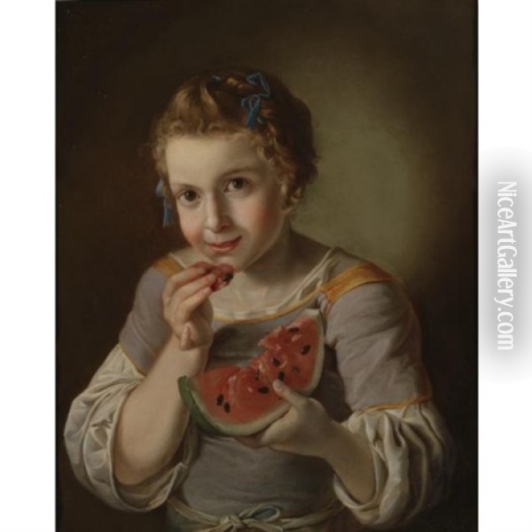 A Young Girl Eating Watermelon Oil Painting - Giacomo Ceruti