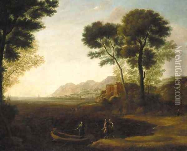 A coastal inlet with the embarkation of Carlo and Ubaldo Oil Painting - Claude Lorrain (Gellee)