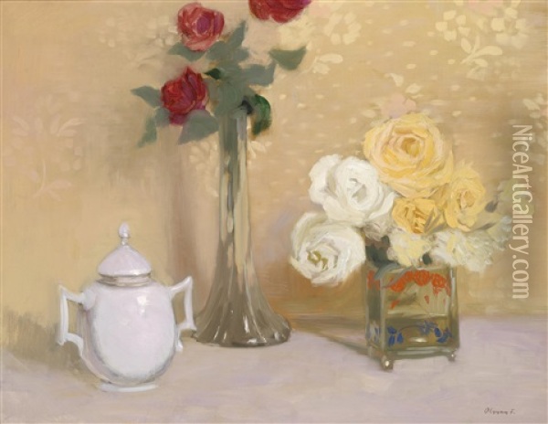 Stillleben Mit Rosen Oil Painting - Ferenc Olgyay