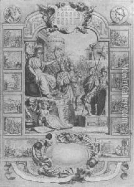 A Design For A Frontispiece: Rendering Homage To Minerva And Scenes From Roman History Oil Painting - Jan Caspar Philips