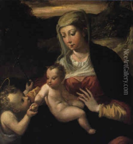 Madonna Col Bambino E San Giovannino Oil Painting -  Scarsellino