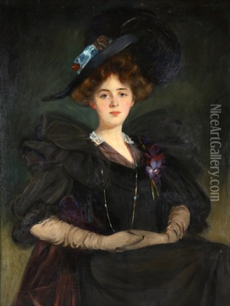 Portrait Of Miss Claire M. Frewen Oil Painting - Emile Fuchs