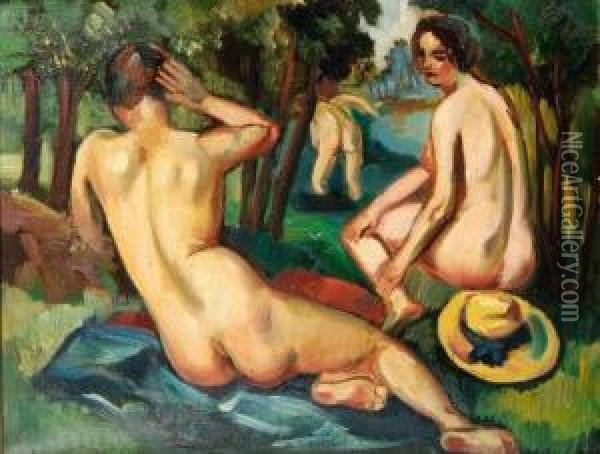 Les Baigneuses Oil Painting - Andre Favory