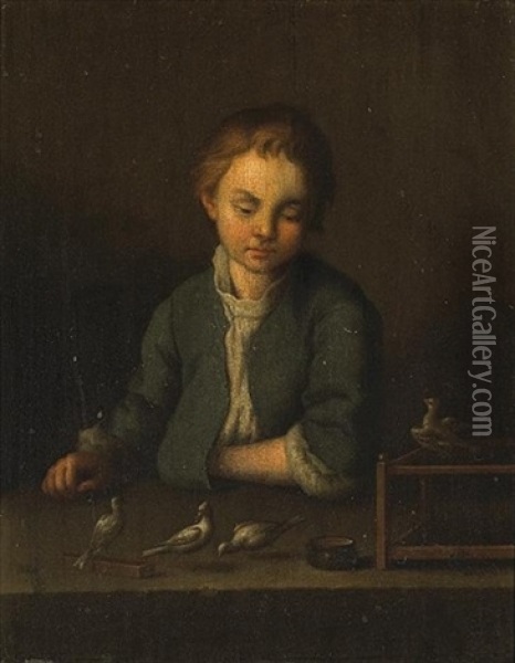 A Study Of A Young Boy With His Pet Birds Oil Painting - Johann Conrad Seekatz