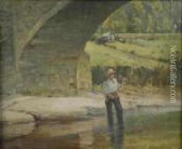 Fishing Under A Bridge Oil Painting - John Joseph Enneking