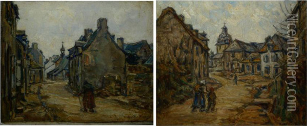 Le Faouet, Rue Montante- Paysanne Dans Unerue Oil Painting - Germain David-Nillet