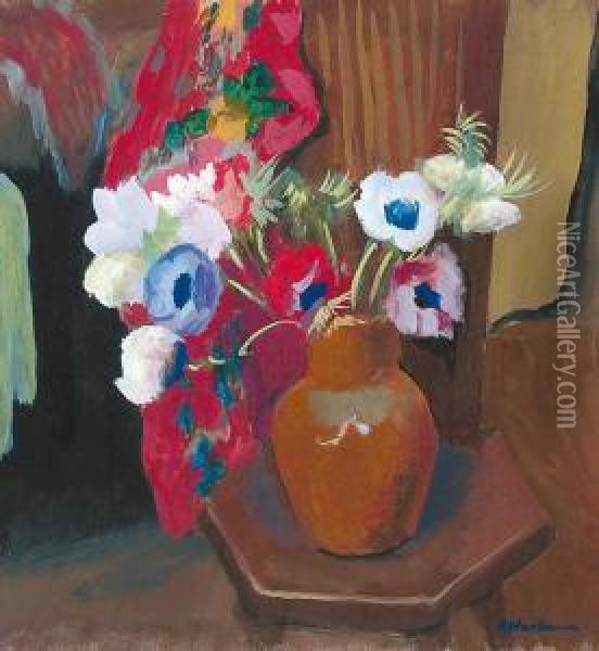 Bouquet D'anemones Sur La Table Oil Painting - Albert Wenbaum