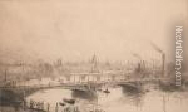 London Bridge And St Pauls From The Thames Oil Painting - William Lionel Wyllie