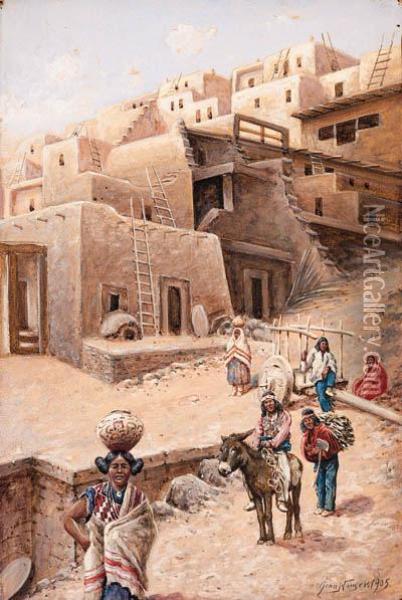 Pueblo Village Oil Painting - John Hauser