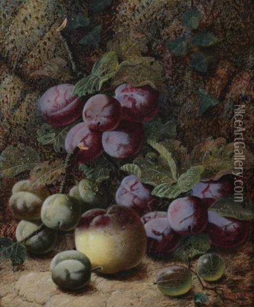 Still Life With Plums Oil Painting - Oliver Clare