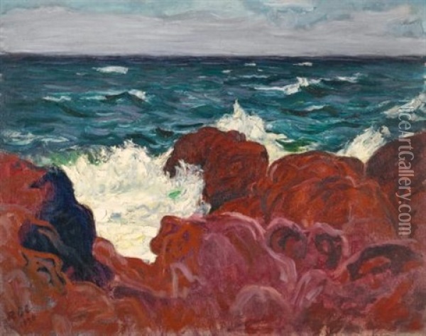 Red Rocks And Sea Oil Painting - Roderic O'Conor