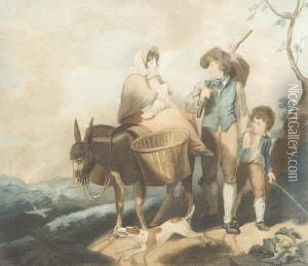 Travellers With A Donkey And Dog Oil Painting - Robert Westall