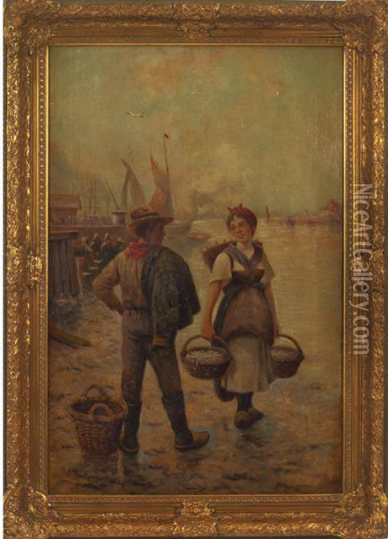 Port Scene Oil Painting - Adolf Baumgartner
