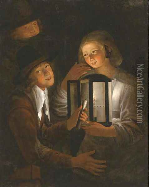 Merrymaking by lamplight Oil Painting - Godfried Schalcken