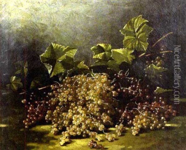 Cluster Of Grapes With Leaves Oil Painting - Edward Chalmers Leavitt