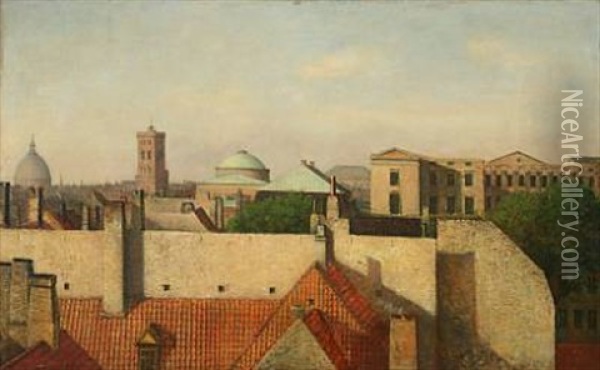 View Over Copenhagen Oil Painting - Johan Hansen-Aarslev