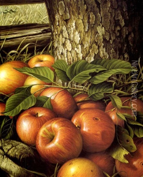 Apples And Tree Trunk Oil Painting - Levi Wells Prentice