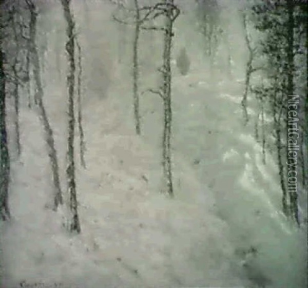 Snow Scene, New England Oil Painting - John Joseph Enneking