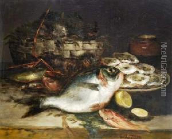 Poissons Et Crustaces Oil Painting - Eugene Baudin