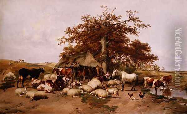 Waiting for Hire, 1878 Oil Painting - Thomas Sidney Cooper