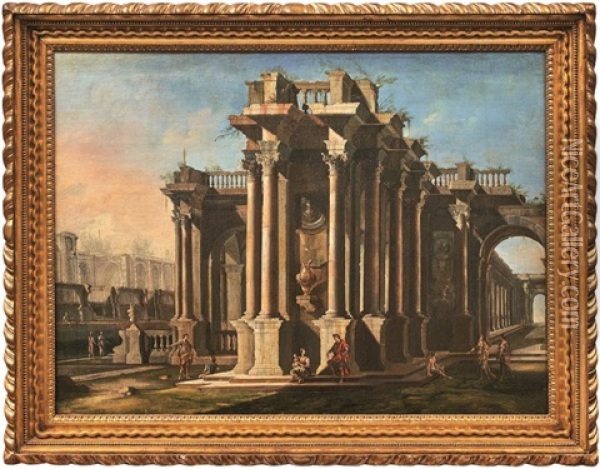 Antikes Architekturcapriccio Mit Ruinen Und Personen Oil Painting - Gennaro Greco