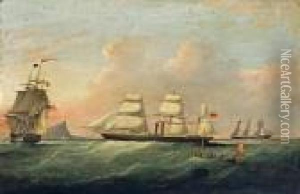 Shipping Offshore In A Light Breeze Oil Painting - Samuel Walters
