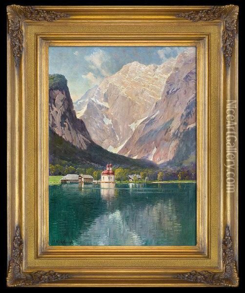 Alpine Lake Oil Painting - Herman Kiekebusch