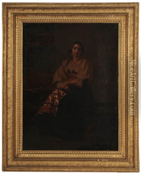 Portrait Of An Italian Woman, Wearing Traditional Costume Oil Painting - Hamilton Gibbs Wilde