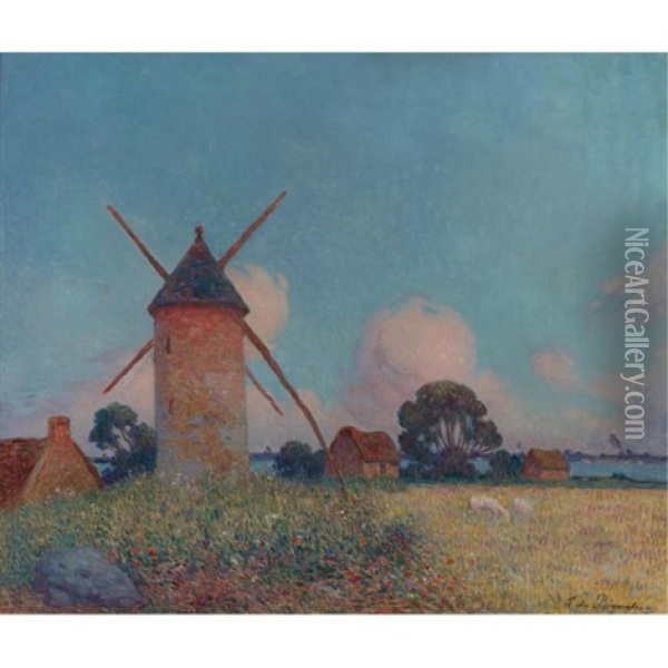 Moulin A Vent Dans Un Paysage Oil Painting - Ferdinand du Puigaudeau