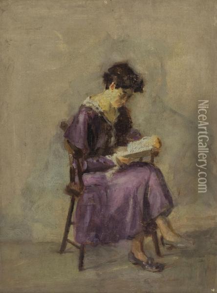 Girl In A Purple Dress Oil Painting - Susan H. Macdowell Eakins