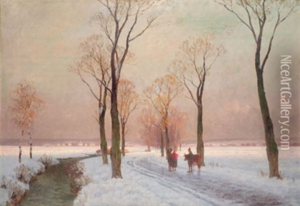 Verschneite Winterlandschaft Oil Painting - Curt Leopold