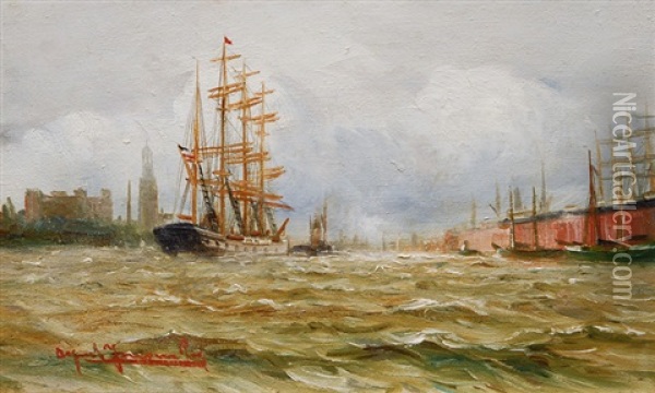 Harbour In Hamburg Oil Painting - Alfred Serenius Jensen