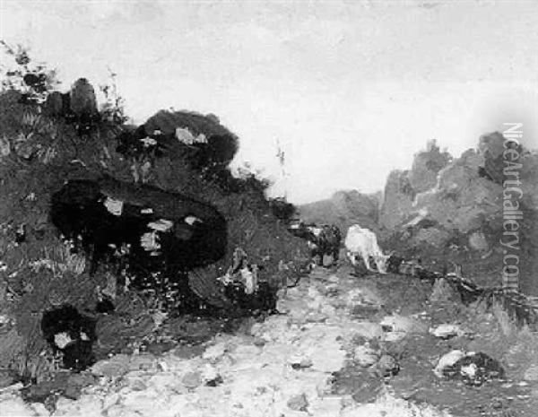 A Girl Herding Cows In A Tirolian Landscape Oil Painting - Willem Cornelis Rip
