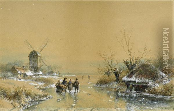 On The Frozenriver Oil Painting - Lodewijk Johannes Kleijn