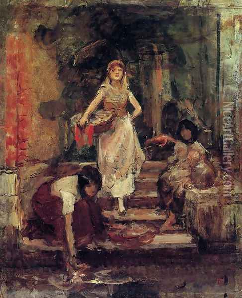 Washerwomen, Venice Oil Painting - Frank Duveneck